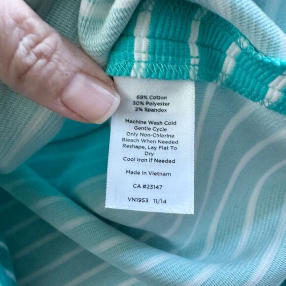 Talbots Turquoise White Striped Stretchy Pencil Skirt Coastal Beach Size 12 - Picture 5 of 8